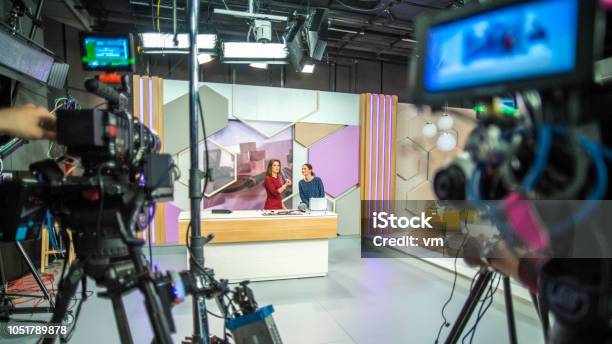 Behind The Scenes Of A Tv Show Stock Photo - Download Image Now - Television Set, Television Industry, Broadcasting