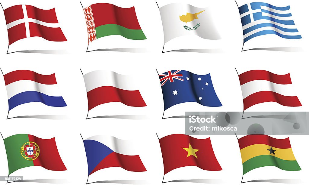 Set of flags. Set of flags. Glossy buttons. All elements and textures are individual objects. Vector illustration scale to any size. Transparent PNG version included.  Austrian Flag stock vector