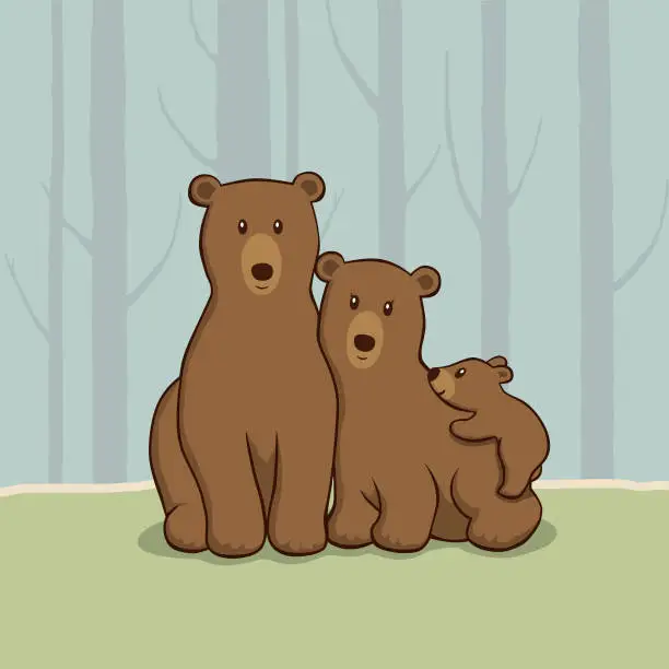 Vector illustration of Bear family in the woods