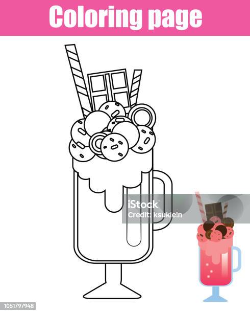 Coloring Page For Kids Milkshake Cocktail Stock Illustration - Download Image Now - Blank, Book, Cocktail