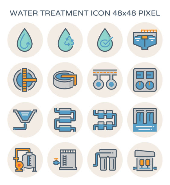 значок очистки воды - wastewater water sewage treatment plant garbage stock illustrations