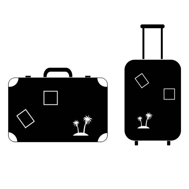 ilustrações de stock, clip art, desenhos animados e ícones de suitcase with stamps for travel icon on white background - trunk luggage old fashioned retro revival