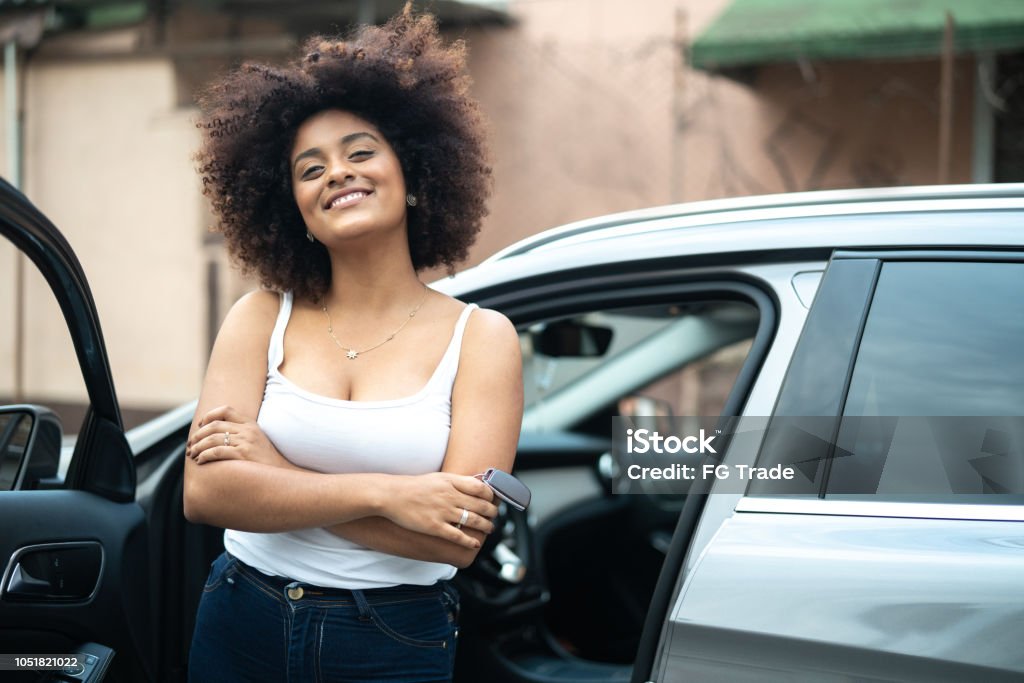 Woman Driver Portrait with Car Keys Leisure Activity Car Stock Photo