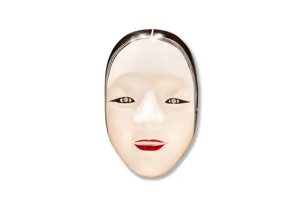 Photo of Traditional Japanese mask Kabuki Mask on white background. mock up for art.