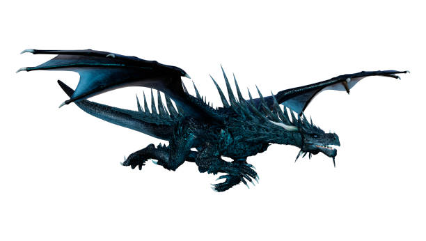 3D illustration black fantasy dragon on white