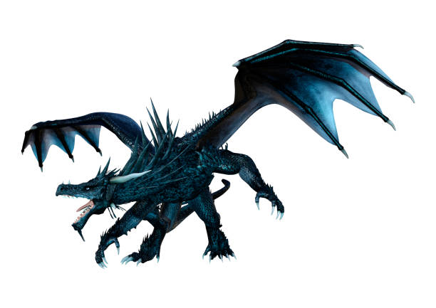 istock 3D illustration black fantasy dragon on white 1051821276