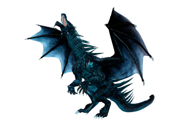 istock 3D illustration black fantasy dragon on white 1051821314