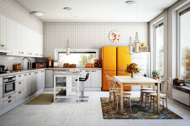 cucina domestica scandinava - domestic kitchen appliance home interior house foto e immagini stock