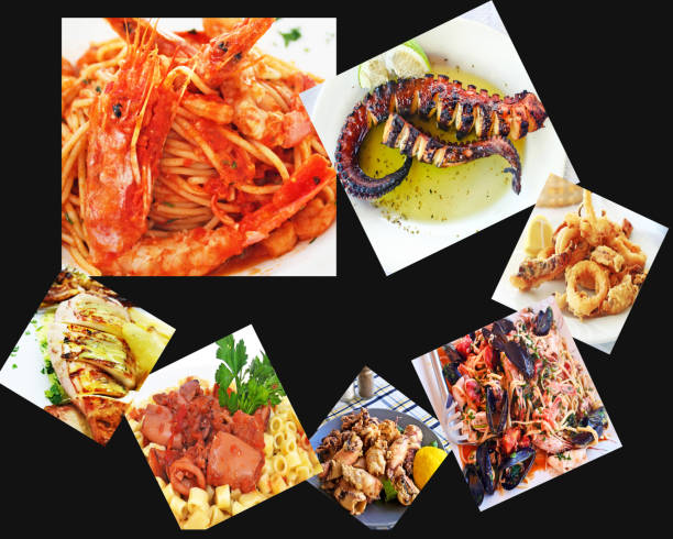 istock collage with traditional greek mediterranean seafood 1051828438
