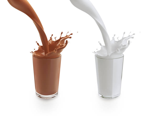 Fresh Milk and Chocolate or Cocoa Splash and pouring in a Glass.