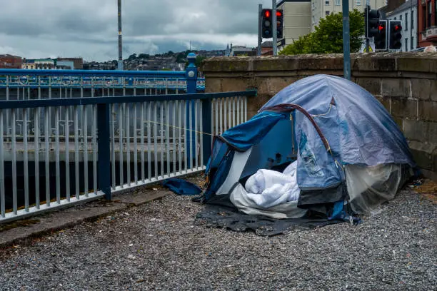 Photo of homeless tent by the river