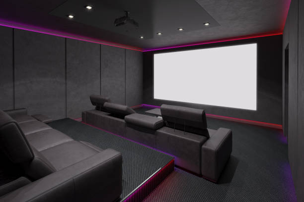 Home Theater Interior. 3d illustration. Modern Home Theater Interior. 3d illustration. entertainment center stock pictures, royalty-free photos & images