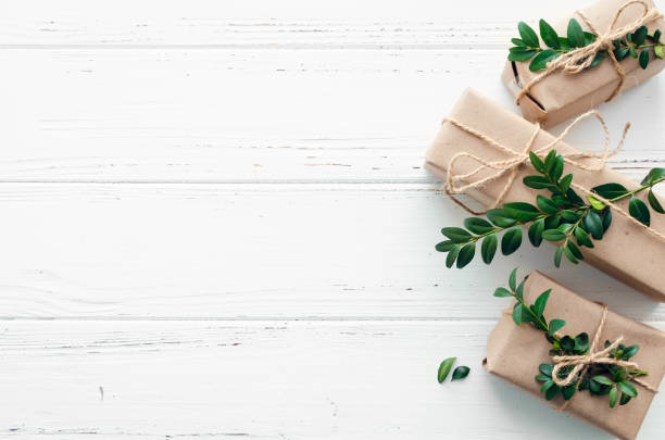 Christmas presents with natural decorations