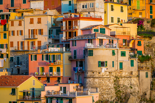 Colorful Italian cliff houses in Manarola in Cinque Terre