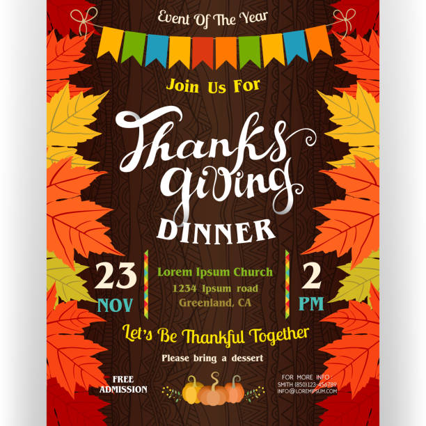 Thanksgiving dîner affiche modèle avec bordure de l’automne les feuilles d’érable. - Illustration vectorielle