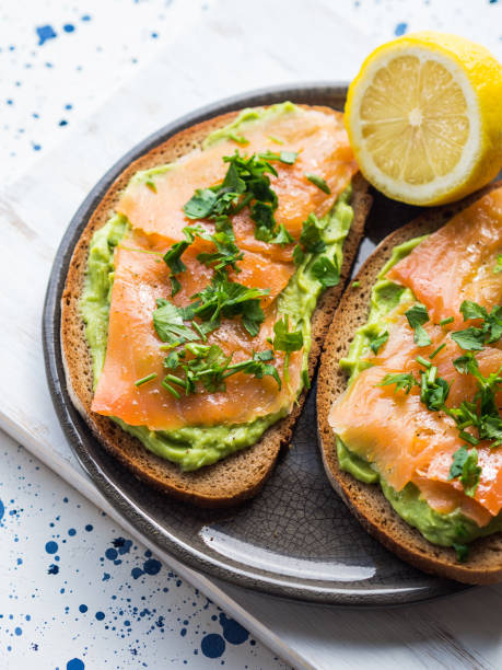 istock Rye bread avocado toasts with smoked salmon 1051910136