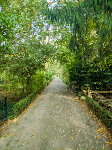 istock quiet path to the goal with gardens and flowery 1051919100