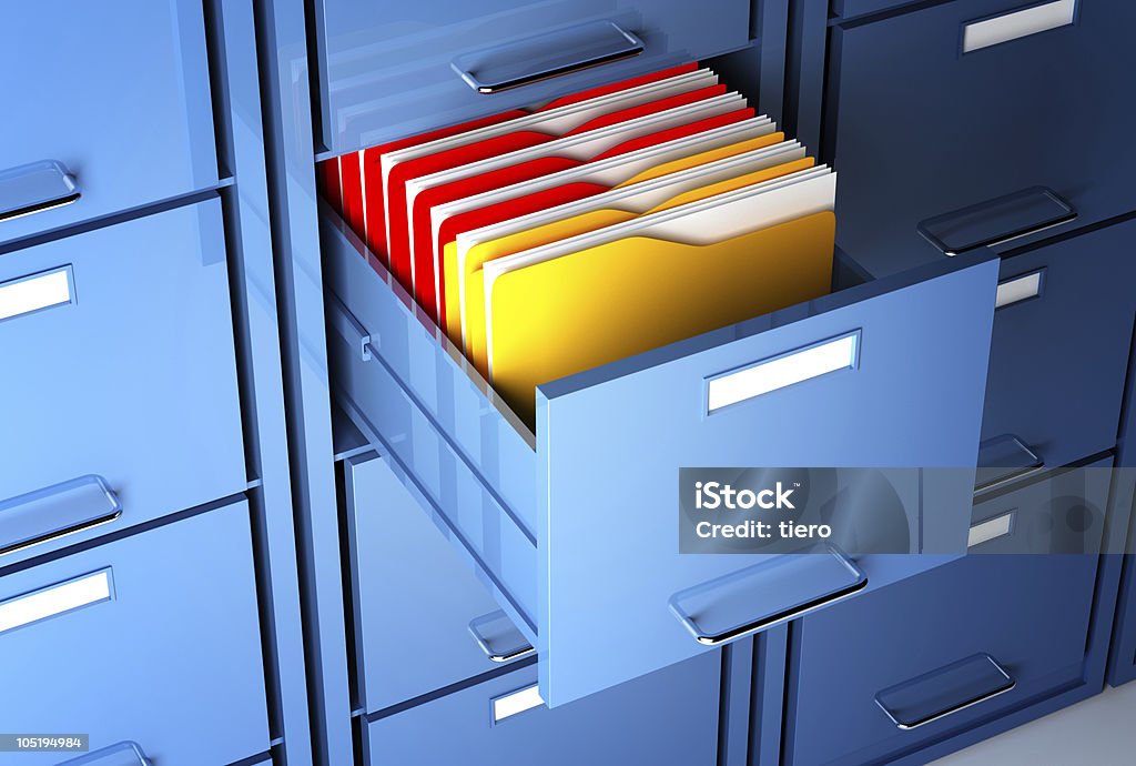 file cabinet and folder file cabinet 3d  and colorful  folder closeup image Filing Cabinet Stock Photo