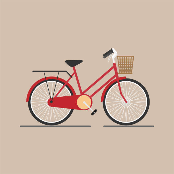 красный велосипед на цветном фоне - bicycle isolated basket red stock illustrations