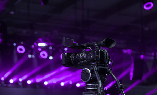Video camera recording Video camera recording at the Games week. microphone stand photos stock pictures, royalty-free photos & images