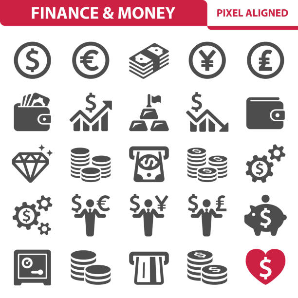 Finance & Money Icons Professional, pixel perfect icons, EPS 10 format. piggy bank gold british currency pound symbol stock illustrations