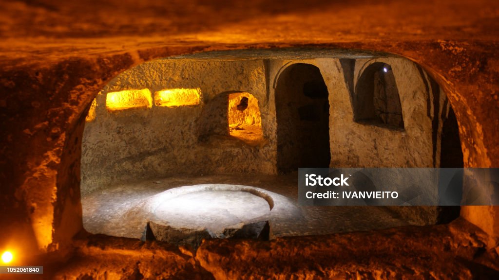 St Cataldus Church This is the Crypt of the St Catald Church & Catacombs in Rabat, Malta Catacomb Stock Photo
