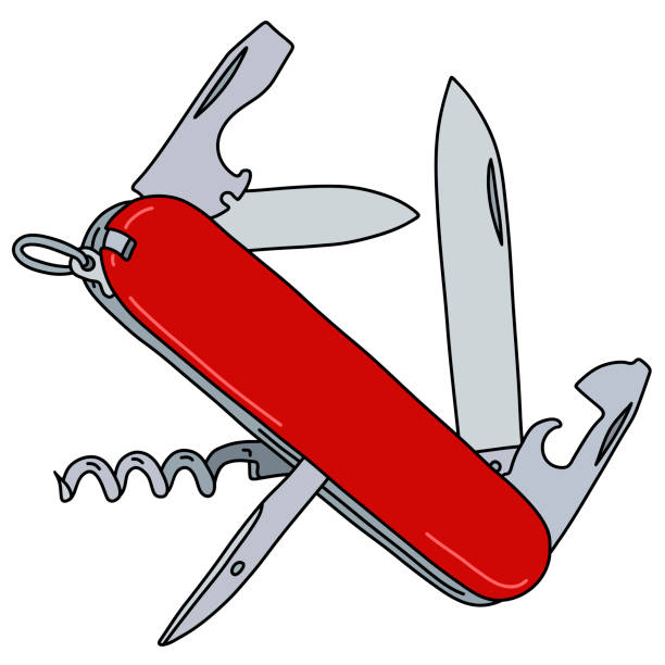 ilustraciones, imágenes clip art, dibujos animados e iconos de stock de el cuchillo de bolsillo rojo - penknife swiss culture army swiss military