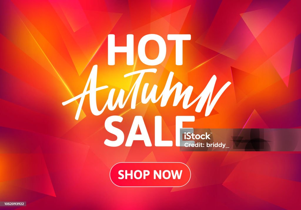 Hot Autumn Sale Brochure Design. Hot Autumn Sale Brochure Design. Hand Drawn Text on Red Burning Background. Vector Poster for Special Offers. Backgrounds stock vector