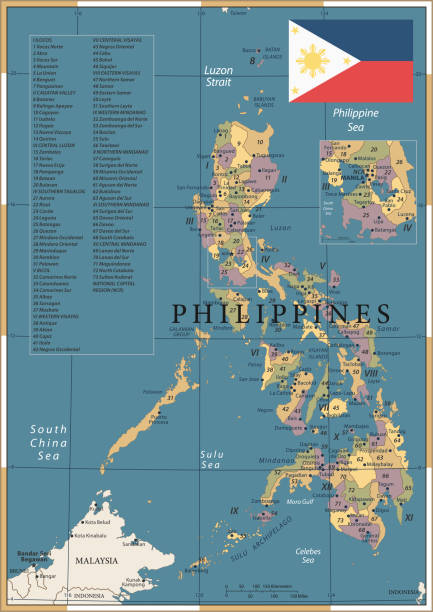 20 - philippinen - vintage farbe dunkelblau - manila philippines map philippines flag stock-grafiken, -clipart, -cartoons und -symbole