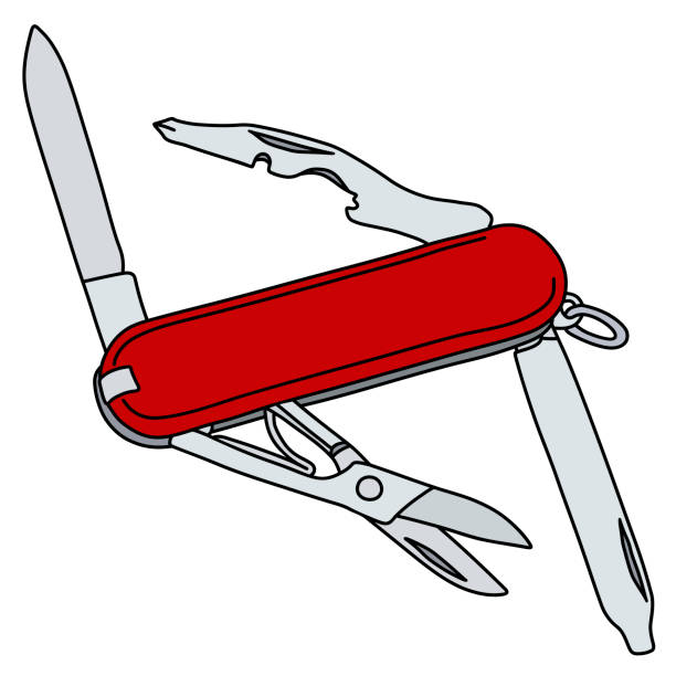 ilustraciones, imágenes clip art, dibujos animados e iconos de stock de el cuchillo de bolsillo rojo - penknife swiss culture army swiss military