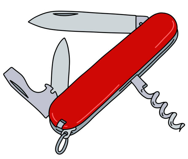 ilustraciones, imágenes clip art, dibujos animados e iconos de stock de el cuchillo de bolsillo rojo - penknife swiss culture army swiss military