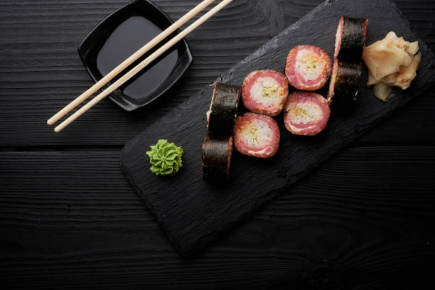 istock Sushi set with wasabi and ginger and soy sauce 1052119322