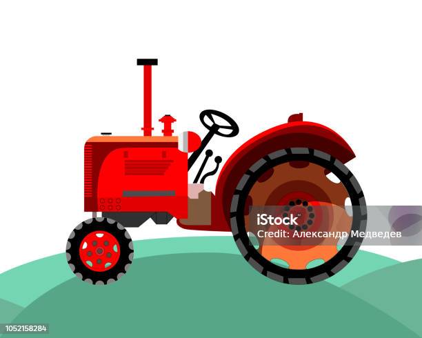 Old Red Farm Tractor Stock Illustration - Download Image Now - Antique, Tractor, Farm