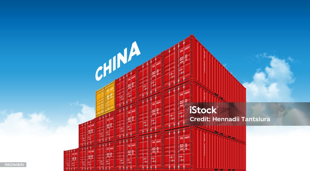 Chinese Container Character Shipping Cargo Container China Flag Stock Illustration - Download Image ...