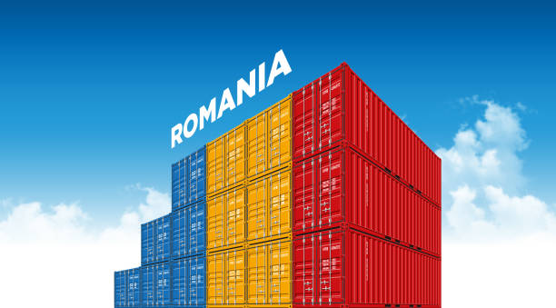 ilustrações de stock, clip art, desenhos animados e ícones de shipping cargo container romania flag - constanta