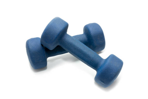 istock blue dumbbells for sports on a white background 1052173248