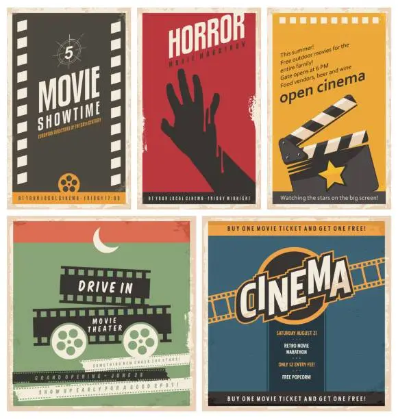 Vector illustration of Retro cinema posters and flyers collection