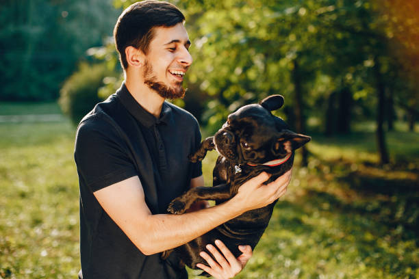 istock Man with french bulldog 1052195624