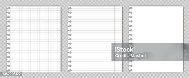 Set Of Blank Copy Book Sheets With Torn Edges Mockup Or Template Of Graph Notepad Pages For Your Text Stock Illustration - Download Image Now