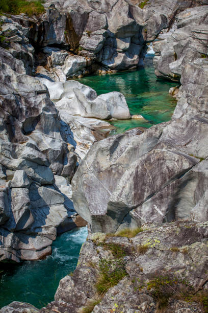 riverbed in famous verzasca valley in switzerland.