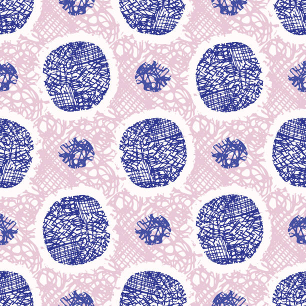 Abstract Geometric Polka Dot Pattern, Seamless Vector Background Abstract Geometric Polka Dot Pattern, Seamless Vector Background, Hand Drawn Dotty Circle Illustration for Trendy Home Decor, Retro 60s Fashion Prints, Vintage Wallpaper, Textiles, Blue Pink Scribble polka dot bathing suit stock illustrations