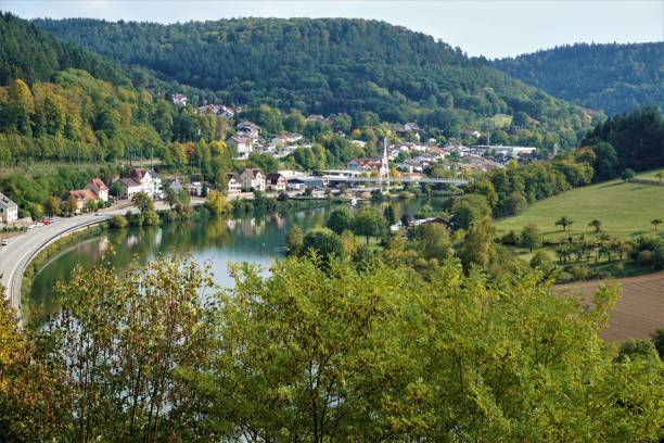 View from Zwingenberg castle over the Neckar river and the town View from Zwingenberg castle over the Neckar river and the beautiful town heilbronn stock pictures, royalty-free photos & images