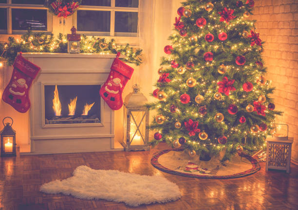 istock Christmas Tree Near Fireplace at Home 1052213362