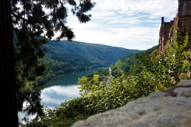 View from Zwingenberg castle over the Neckar river valley View from Zwingenberg castle over the Neckar river valley in Germany odenwald photos stock pictures, royalty-free photos & images
