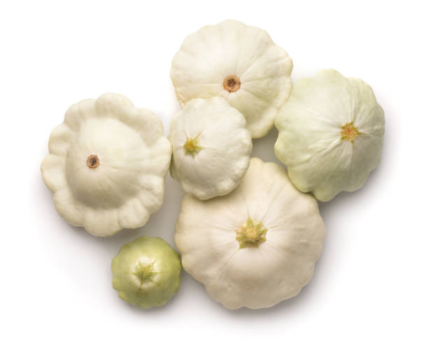 istock Top view of ripe white pattypan squashes 1052216312