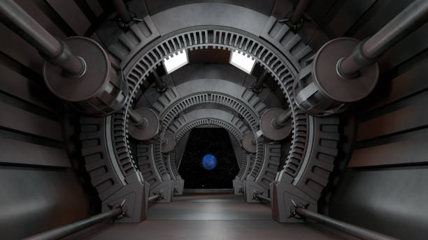 Space environment, ready for comp of your characters.3D rendering stock photo