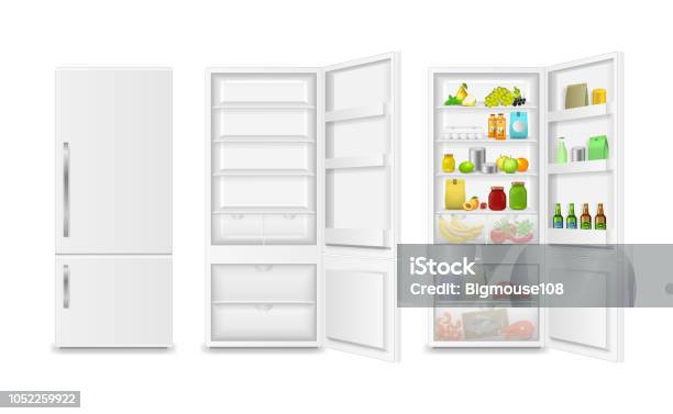 Realistic Detailed 3d Full And Empty Fridge Vector Stock Illustration - Download Image Now