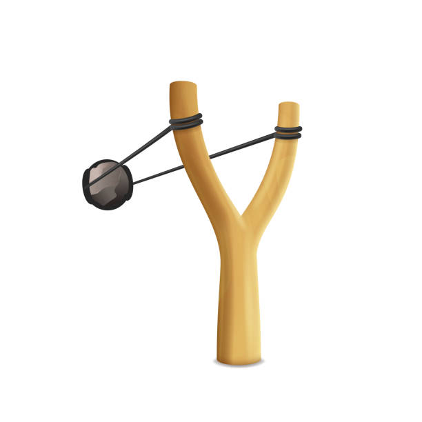 Realistic Detailed 3d Slingshot Danger Toy. Vector Realistic Detailed 3d Slingshot Danger Toy Isolated on White Background for Your Web Design. Vector illustration of Weapon Game rubber rocks stock illustrations