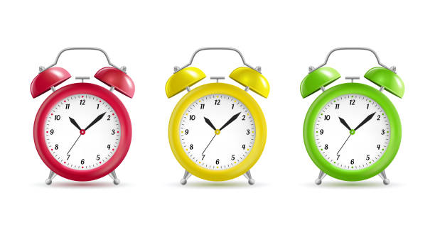 illustrations, cliparts, dessins animés et icônes de la valeur réaliste détaillée 3d couleur vintage réveils. vector - clock clock face clock hand isolated