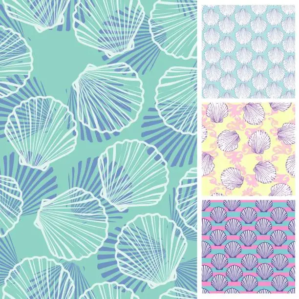 Vector illustration of Set of seamless patterns. Vector backgrounds collection.